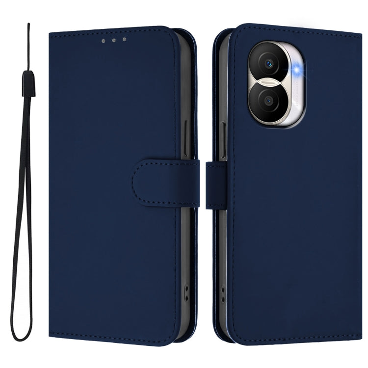 For Honor X40i Skin Feel Solid Color Leather Phone Case with Lanyard