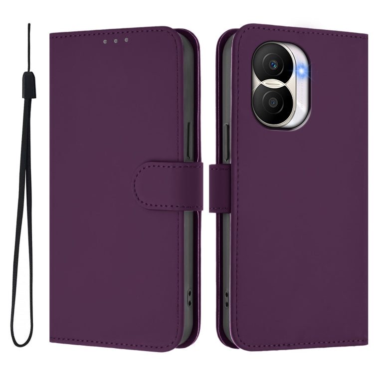 For Honor X40i Skin Feel Solid Color Leather Phone Case with Lanyard