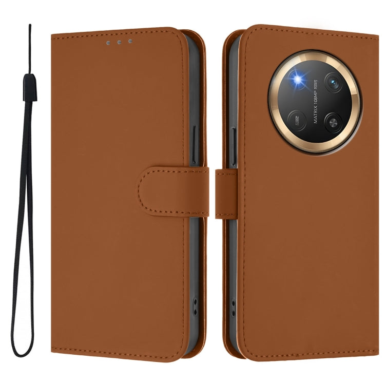 For Honor X9C 5G Global Skin Feel Solid Color Leather Phone Case with Lanyard
