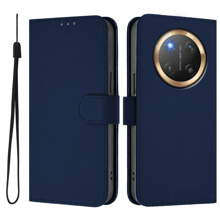 For Honor X9C 5G Global Skin Feel Solid Color Leather Phone Case with Lanyard