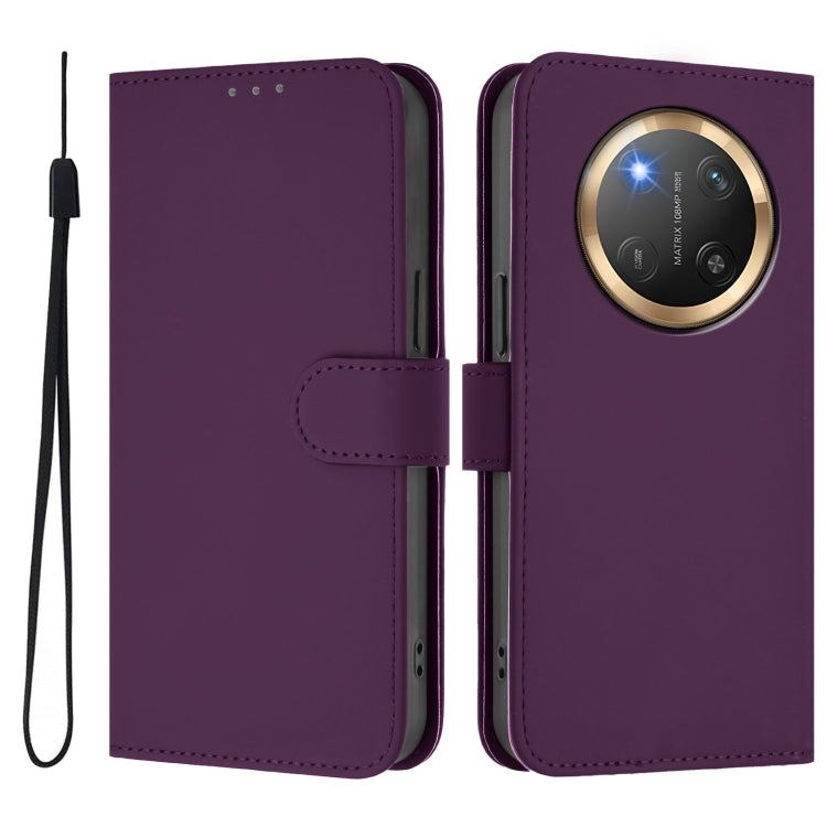 For Honor X9C 5G Global Skin Feel Solid Color Leather Phone Case with Lanyard