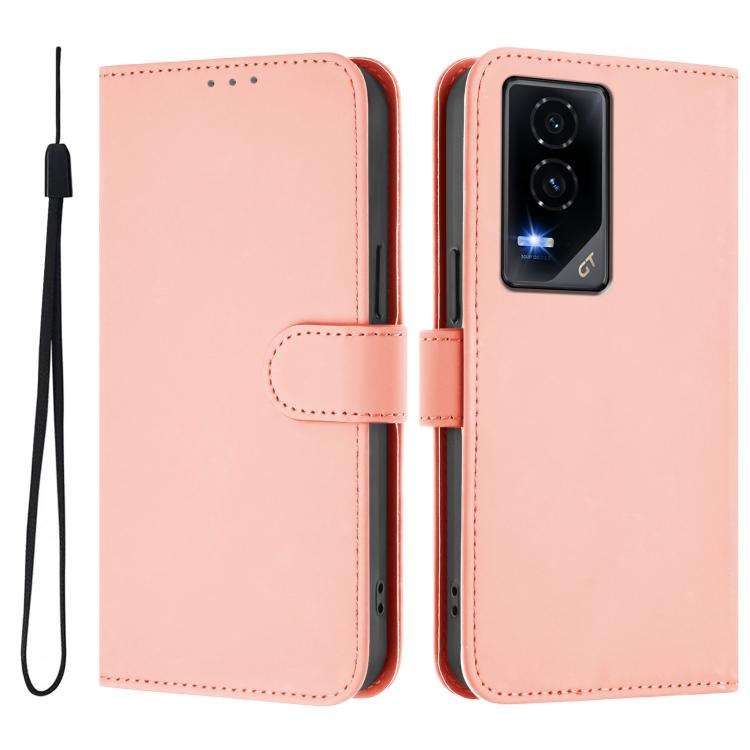 For Honor GT Skin Feel Solid Color Leather Phone Case with Lanyard