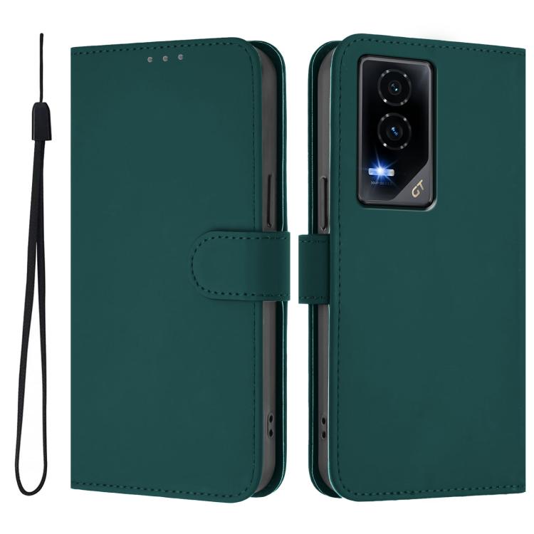 For Honor GT Skin Feel Solid Color Leather Phone Case with Lanyard