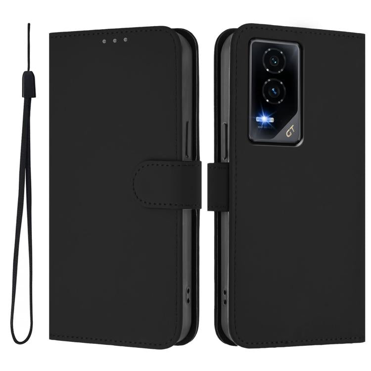 For Honor GT Skin Feel Solid Color Leather Phone Case with Lanyard