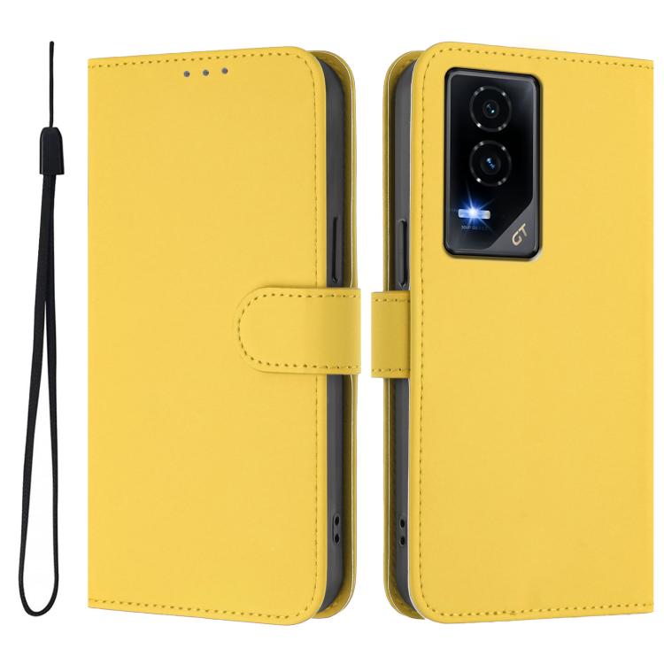 For Honor GT Skin Feel Solid Color Leather Phone Case with Lanyard