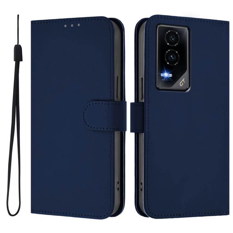 For Honor GT Skin Feel Solid Color Leather Phone Case with Lanyard