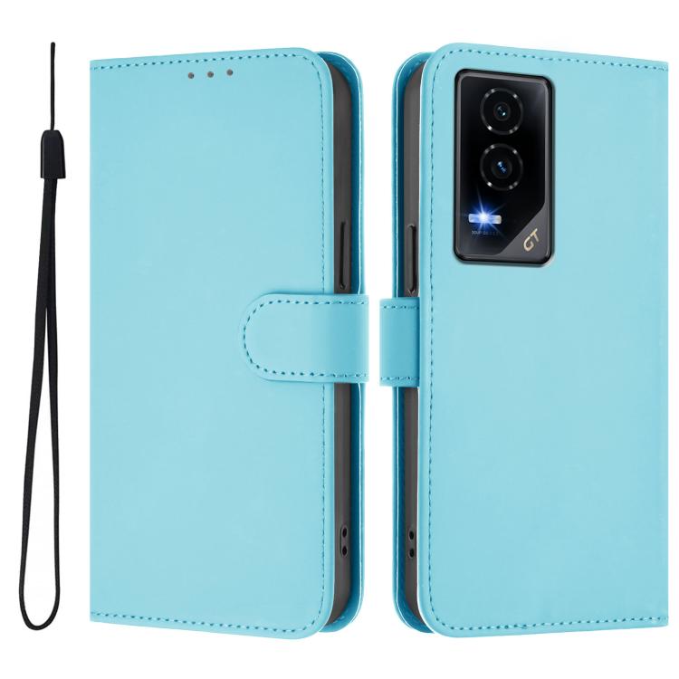 For Honor GT Skin Feel Solid Color Leather Phone Case with Lanyard