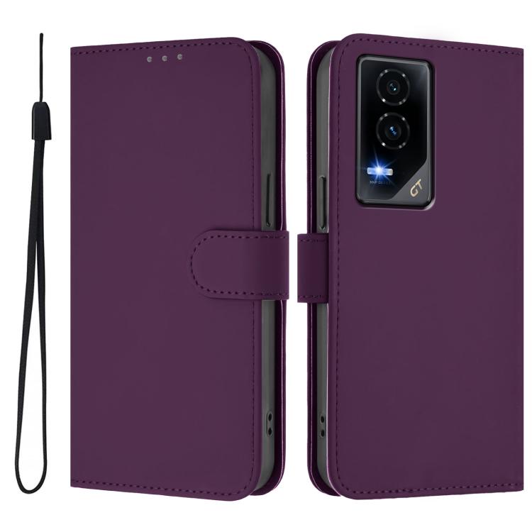 For Honor GT Skin Feel Solid Color Leather Phone Case with Lanyard