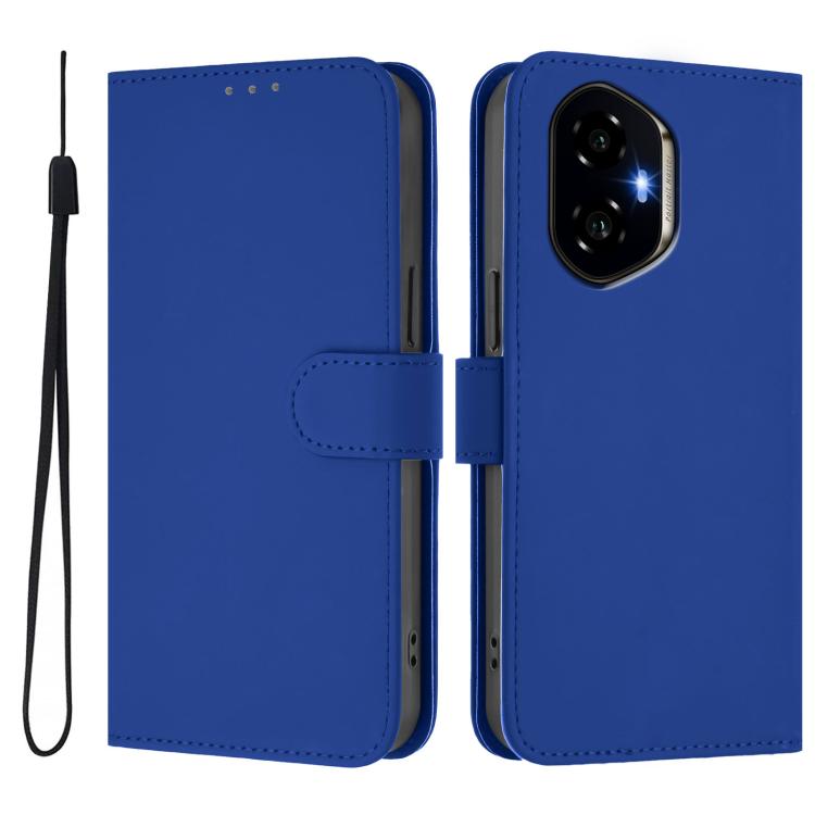 For Honor 300 Skin Feel Solid Color Leather Phone Case with Lanyard