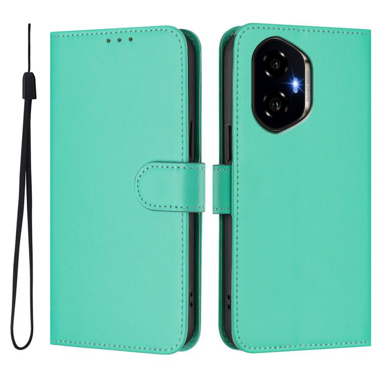 For Honor 300 Skin Feel Solid Color Leather Phone Case with Lanyard