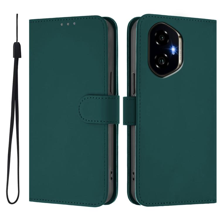 For Honor 300 Skin Feel Solid Color Leather Phone Case with Lanyard