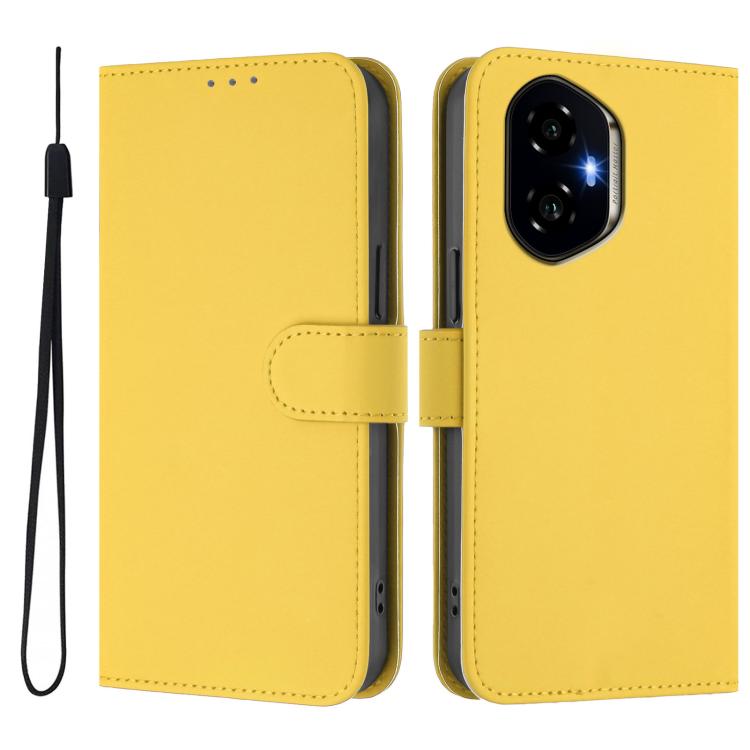For Honor 300 Skin Feel Solid Color Leather Phone Case with Lanyard