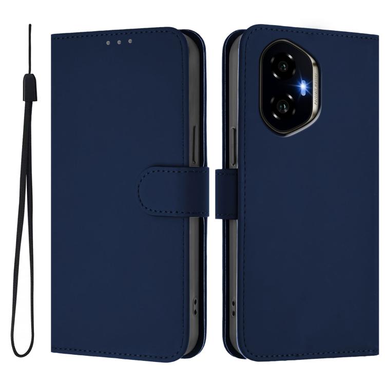 For Honor 300 Skin Feel Solid Color Leather Phone Case with Lanyard