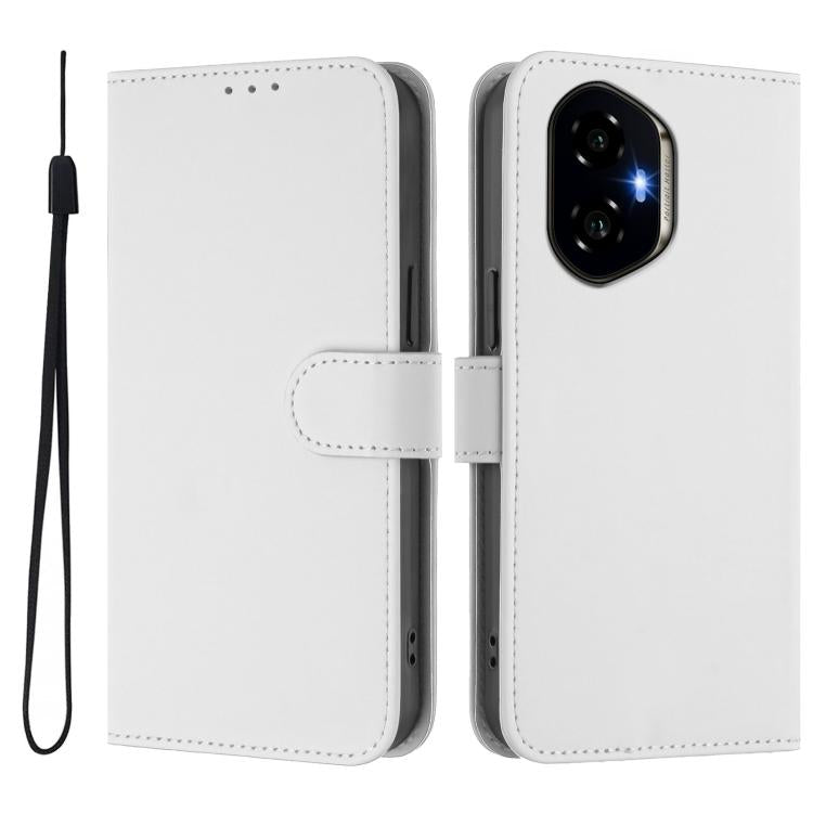For Honor 300 Skin Feel Solid Color Leather Phone Case with Lanyard