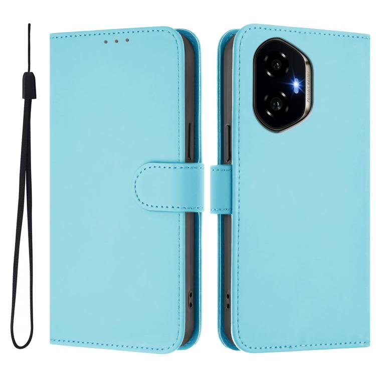 For Honor 300 Skin Feel Solid Color Leather Phone Case with Lanyard