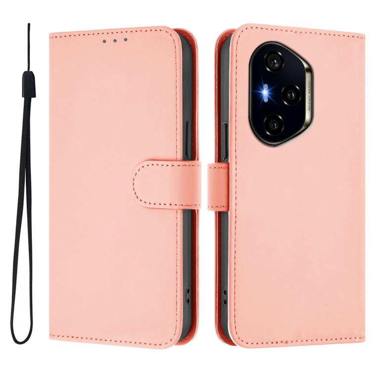 For Honor 300 Pro / 300 Ultra Skin Feel Solid Color Leather Phone Case with Lanyard