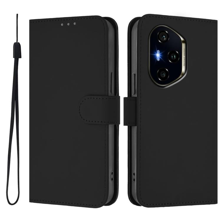For Honor 300 Pro / 300 Ultra Skin Feel Solid Color Leather Phone Case with Lanyard