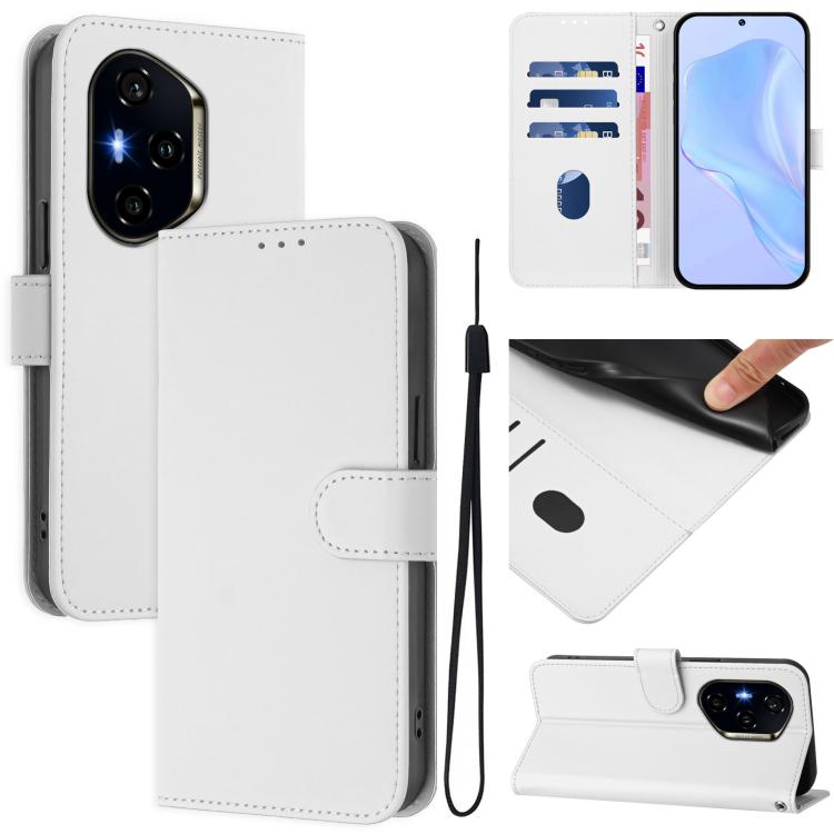 For Honor 300 Pro / 300 Ultra Skin Feel Solid Color Leather Phone Case with Lanyard