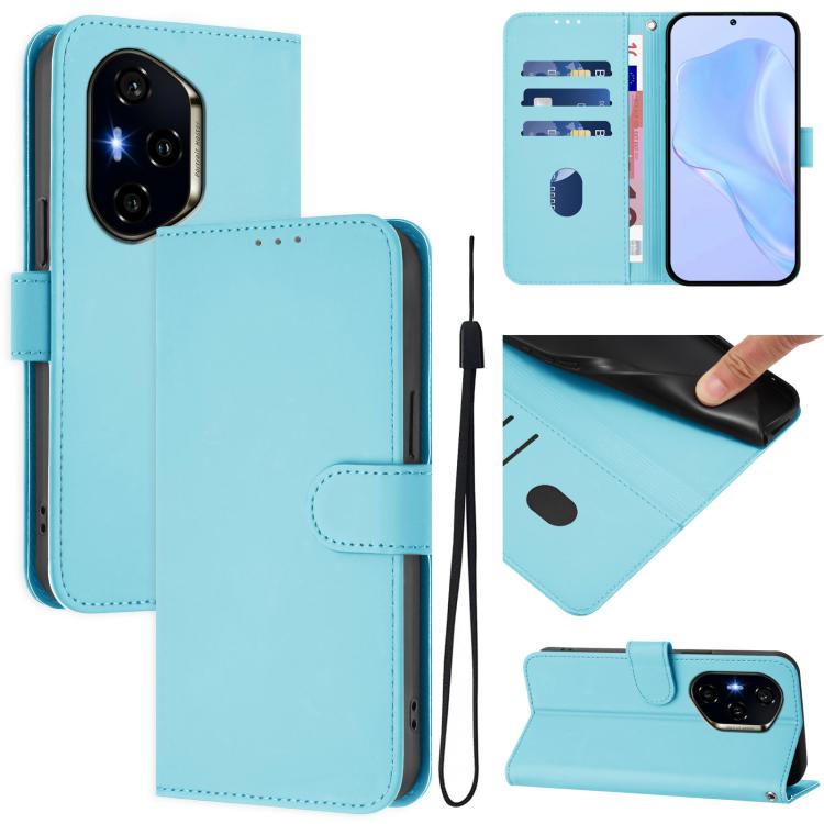 For Honor 300 Pro / 300 Ultra Skin Feel Solid Color Leather Phone Case with Lanyard