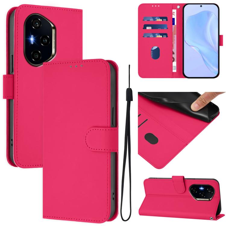 For Honor 300 Pro / 300 Ultra Skin Feel Solid Color Leather Phone Case with Lanyard