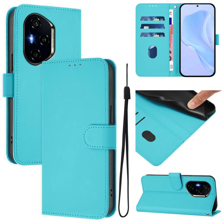 For Honor 300 Pro / 300 Ultra Skin Feel Solid Color Leather Phone Case with Lanyard