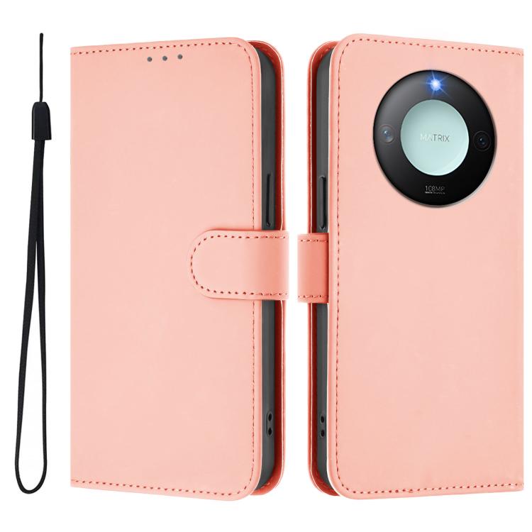 For Honor X9c Smart Global  Skin Feel Solid Color Leather Phone Case with Lanyard