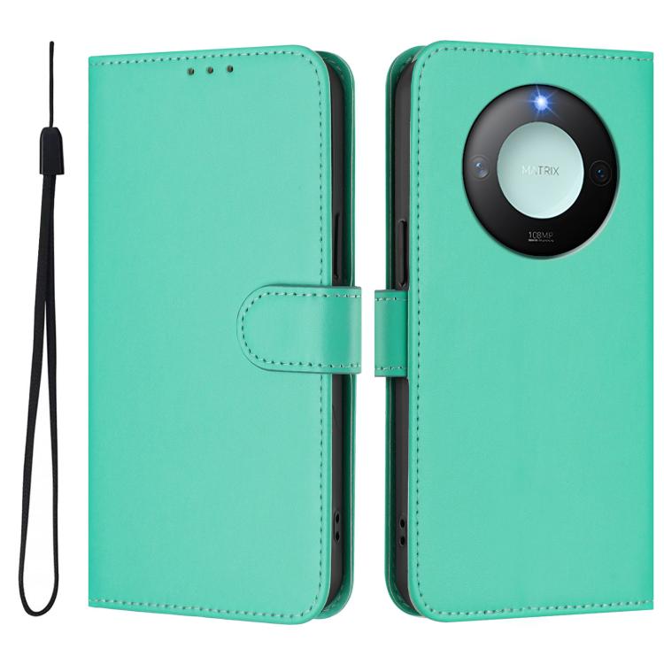 For Honor X9c Smart Global  Skin Feel Solid Color Leather Phone Case with Lanyard
