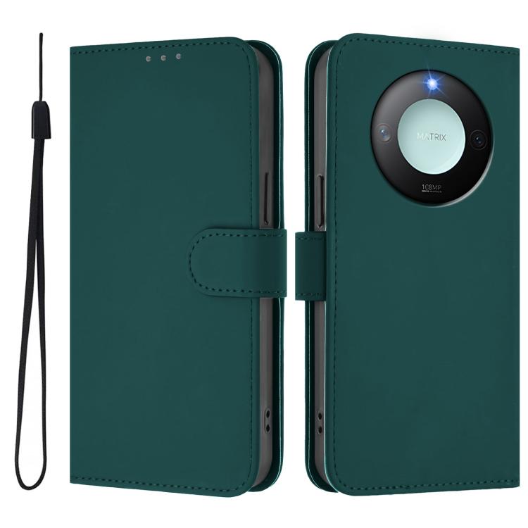 For Honor X9c Smart Global  Skin Feel Solid Color Leather Phone Case with Lanyard