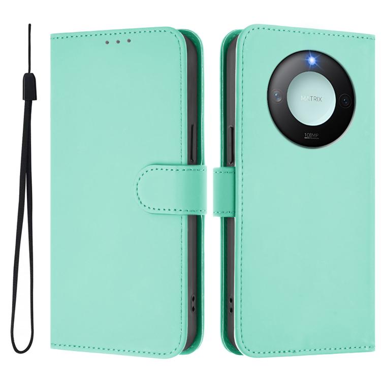 For Honor X9c Smart Global  Skin Feel Solid Color Leather Phone Case with Lanyard