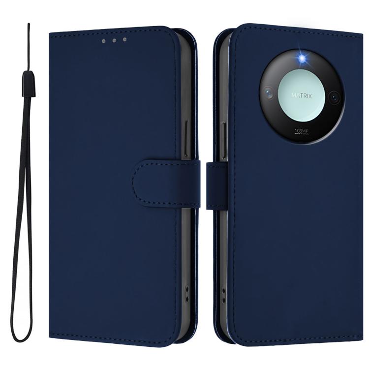 For Honor X9c Smart Global  Skin Feel Solid Color Leather Phone Case with Lanyard