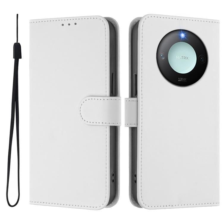 For Honor X9c Smart Global  Skin Feel Solid Color Leather Phone Case with Lanyard