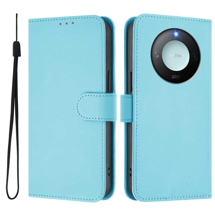 For Honor X9c Smart Global  Skin Feel Solid Color Leather Phone Case with Lanyard
