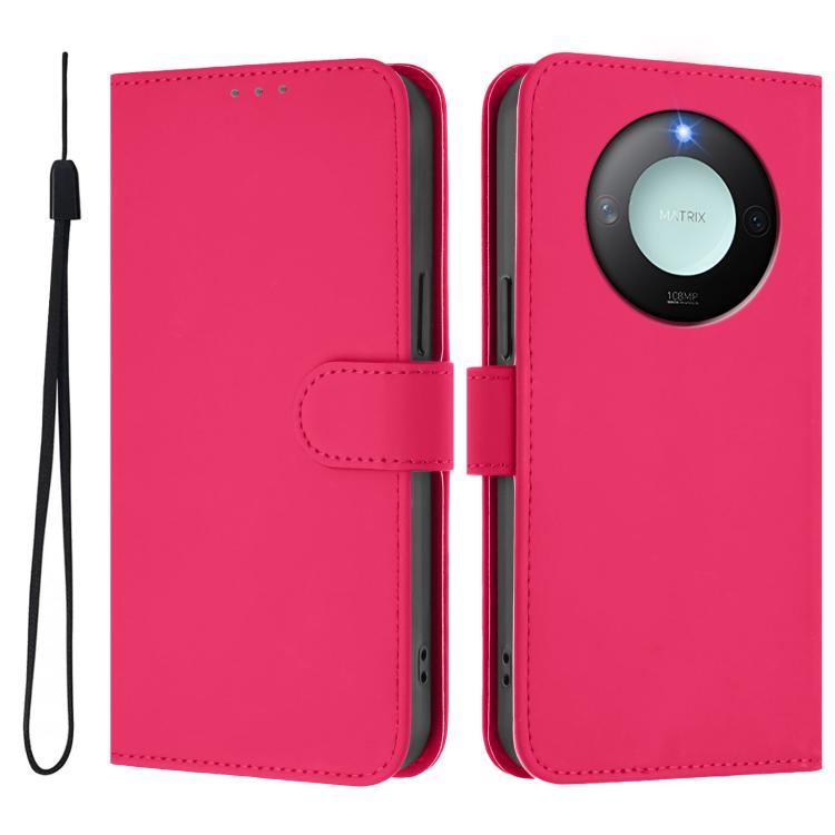 For Honor X9c Smart Global  Skin Feel Solid Color Leather Phone Case with Lanyard
