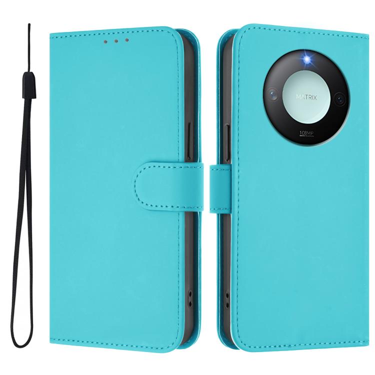 For Honor X9c Smart Global  Skin Feel Solid Color Leather Phone Case with Lanyard