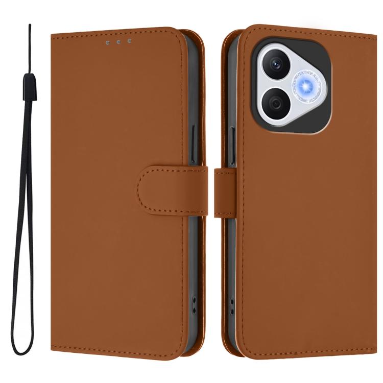 For Honor 400 Lite Global Skin Feel Solid Color Leather Phone Case with Lanyard