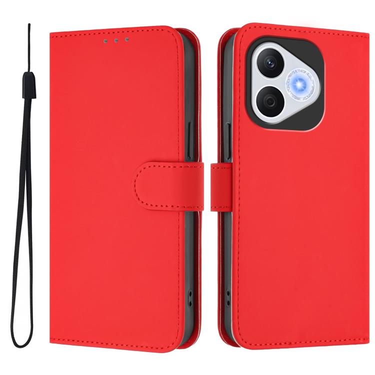 For Honor 400 Lite Global Skin Feel Solid Color Leather Phone Case with Lanyard