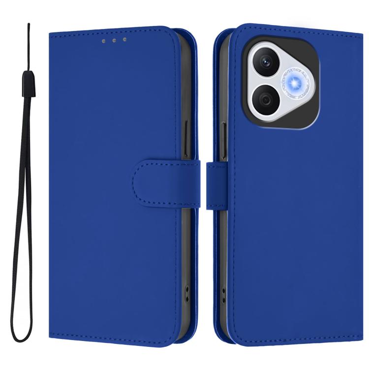 For Honor 400 Lite Global Skin Feel Solid Color Leather Phone Case with Lanyard