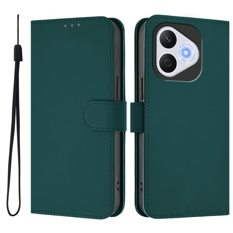 For Honor 400 Lite Global Skin Feel Solid Color Leather Phone Case with Lanyard