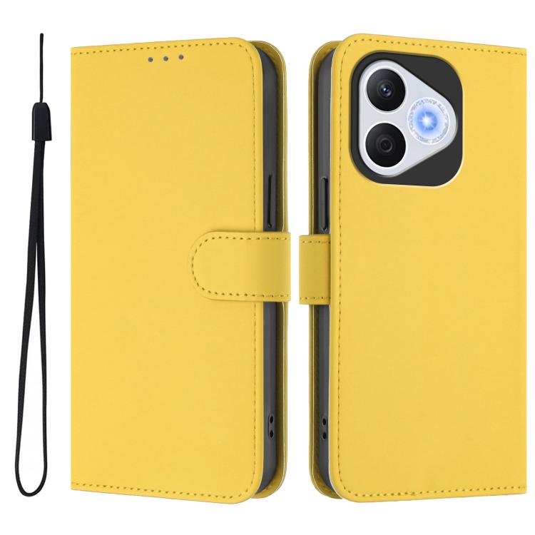 For Honor 400 Lite Global Skin Feel Solid Color Leather Phone Case with Lanyard