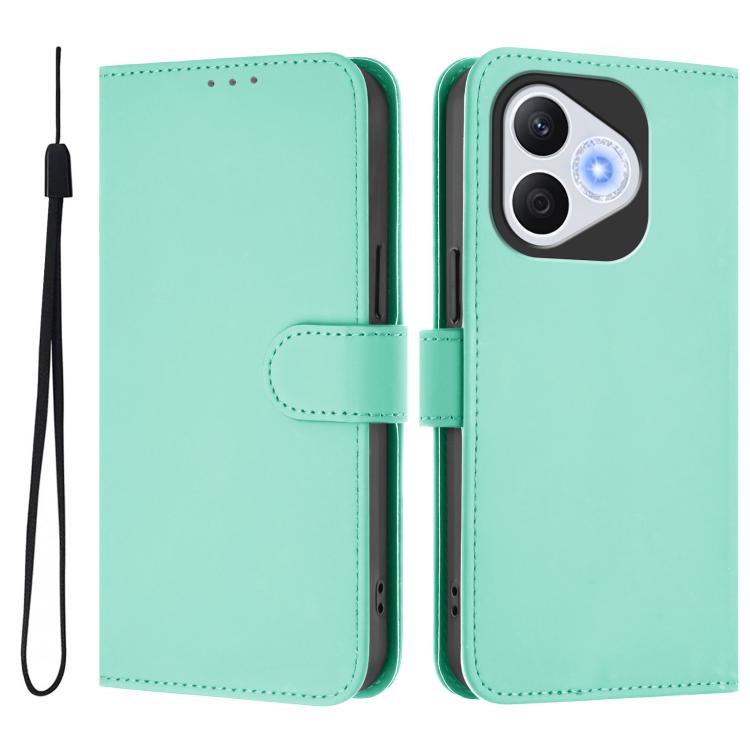 For Honor 400 Lite Global Skin Feel Solid Color Leather Phone Case with Lanyard