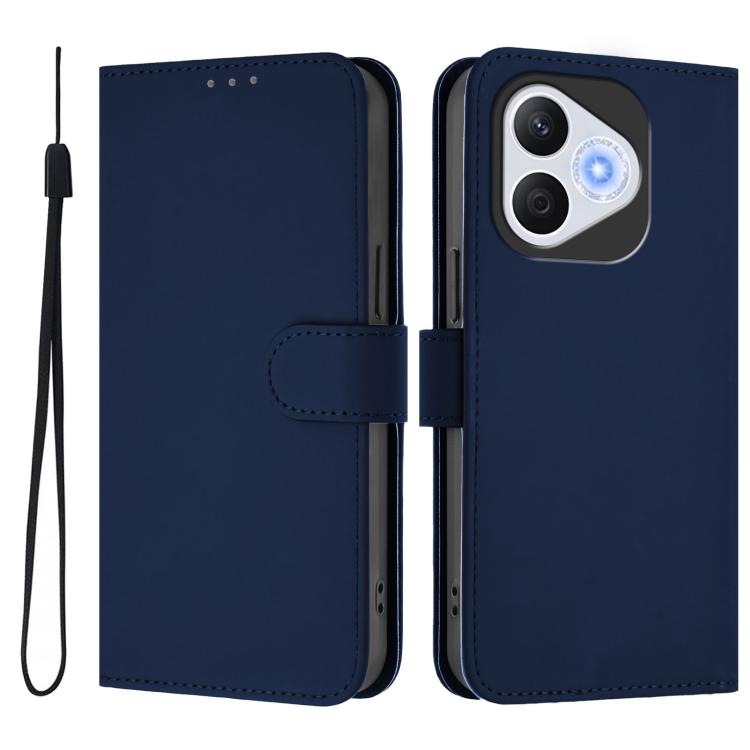 For Honor 400 Lite Global Skin Feel Solid Color Leather Phone Case with Lanyard