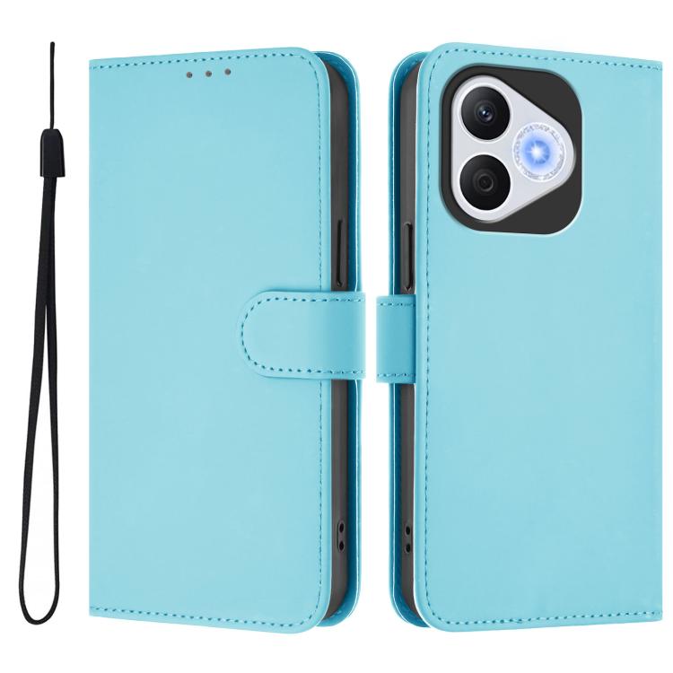 For Honor 400 Lite Global Skin Feel Solid Color Leather Phone Case with Lanyard
