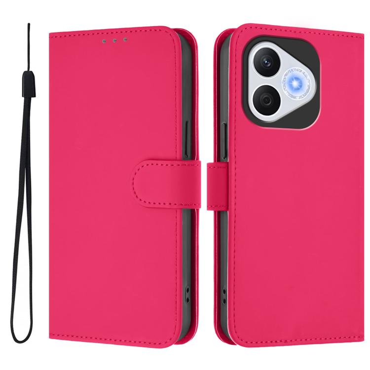 For Honor 400 Lite Global Skin Feel Solid Color Leather Phone Case with Lanyard