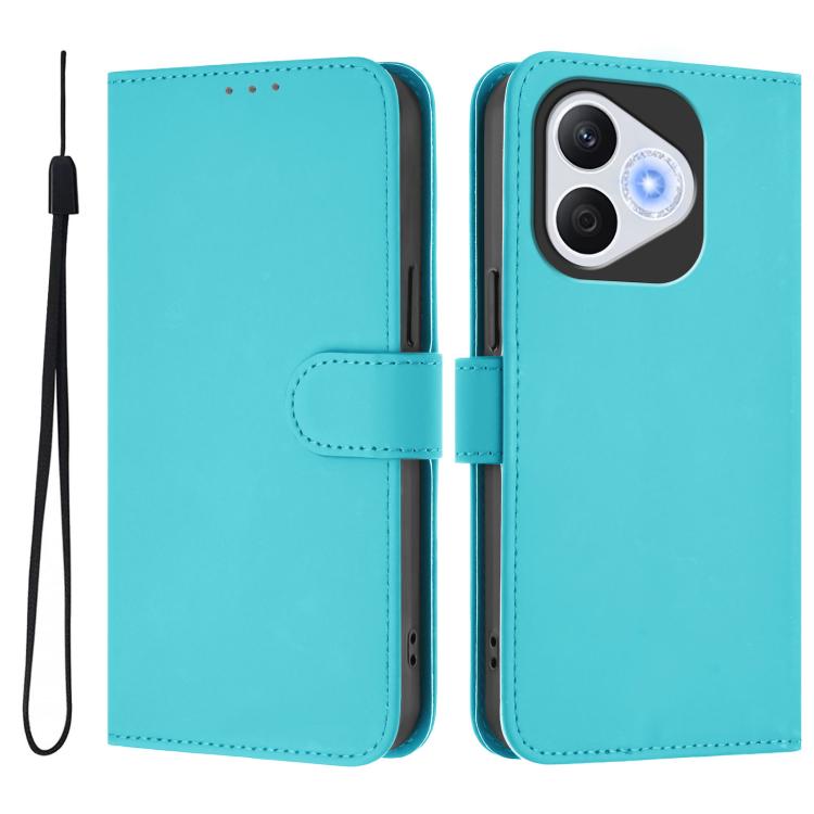 For Honor 400 Lite Global Skin Feel Solid Color Leather Phone Case with Lanyard