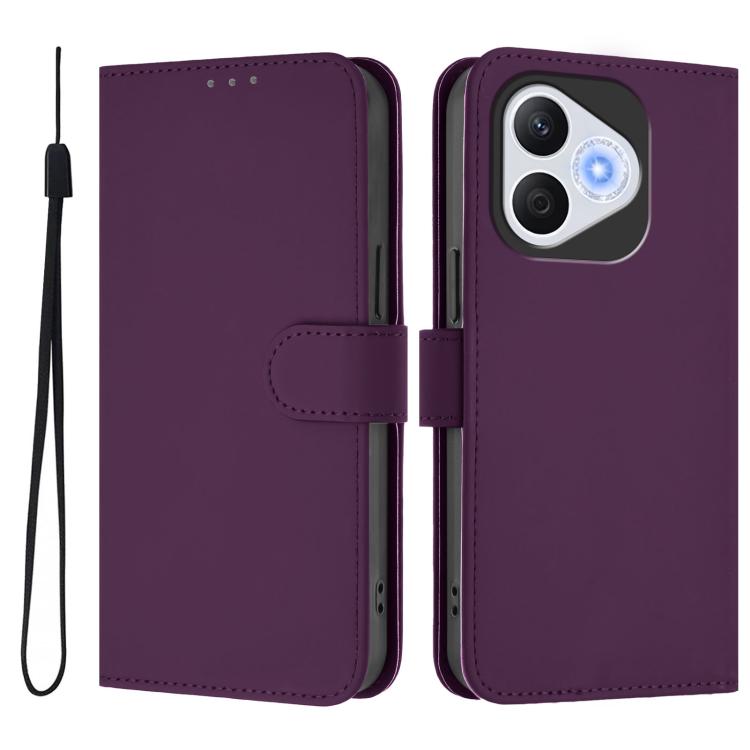 For Honor 400 Lite Global Skin Feel Solid Color Leather Phone Case with Lanyard