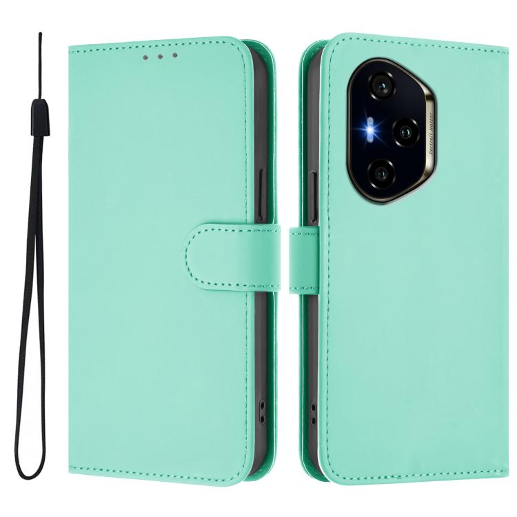 For Honor 400 Global 156.5mm Skin Feel Solid Color Leather Phone Case with Lanyard