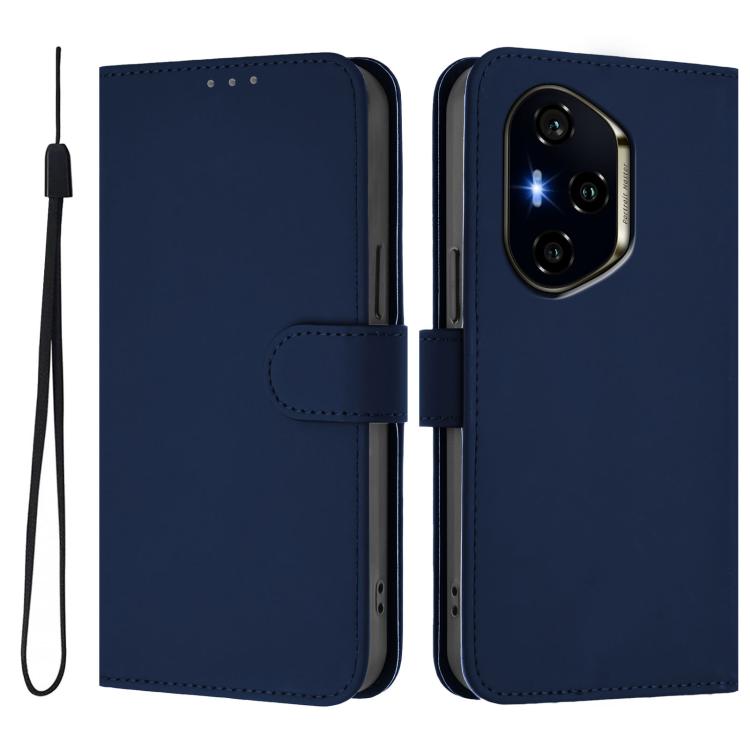 For Honor 400 Global 156.5mm Skin Feel Solid Color Leather Phone Case with Lanyard