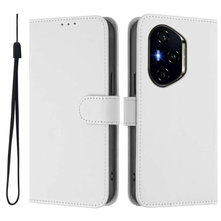 For Honor 400 Global 156.5mm Skin Feel Solid Color Leather Phone Case with Lanyard