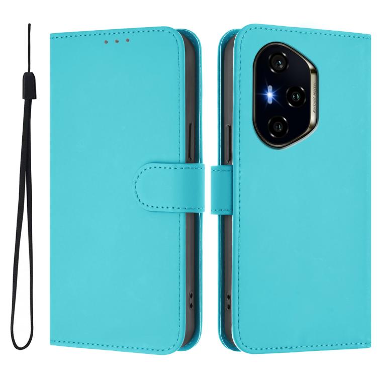 For Honor 400 Global 156.5mm Skin Feel Solid Color Leather Phone Case with Lanyard