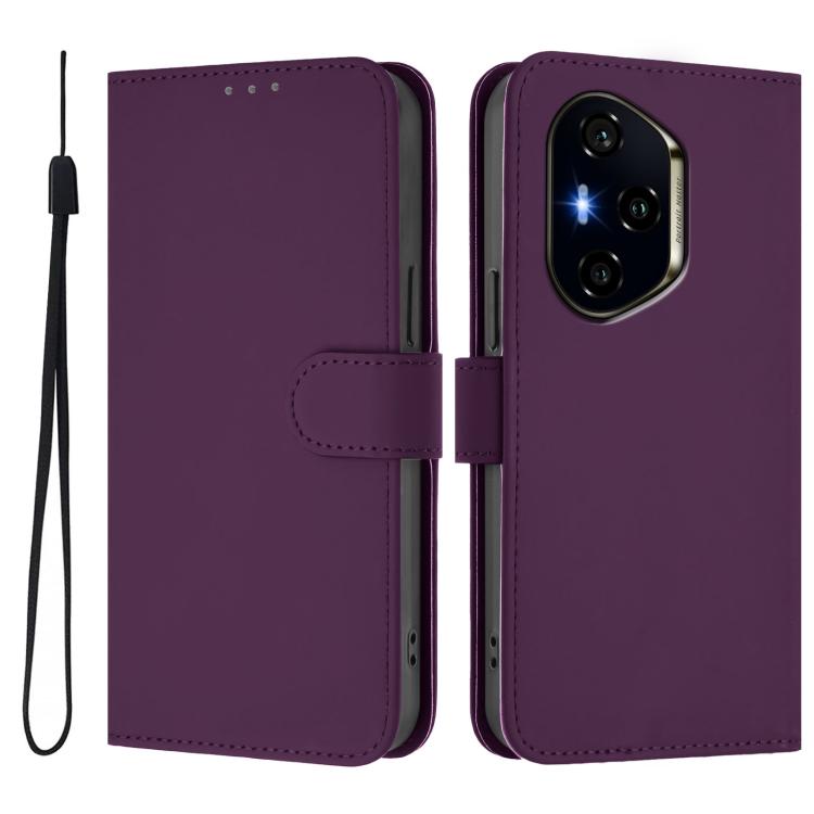 For Honor 400 Global 156.5mm Skin Feel Solid Color Leather Phone Case with Lanyard